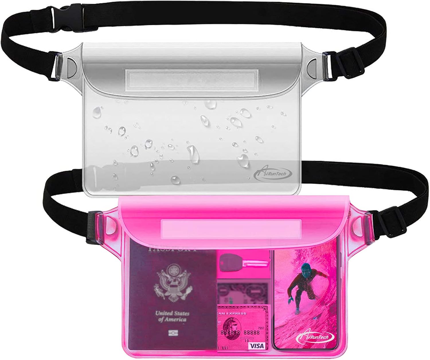 AiRunTech Waterproof Pouch with Waist Strap 2 Pack