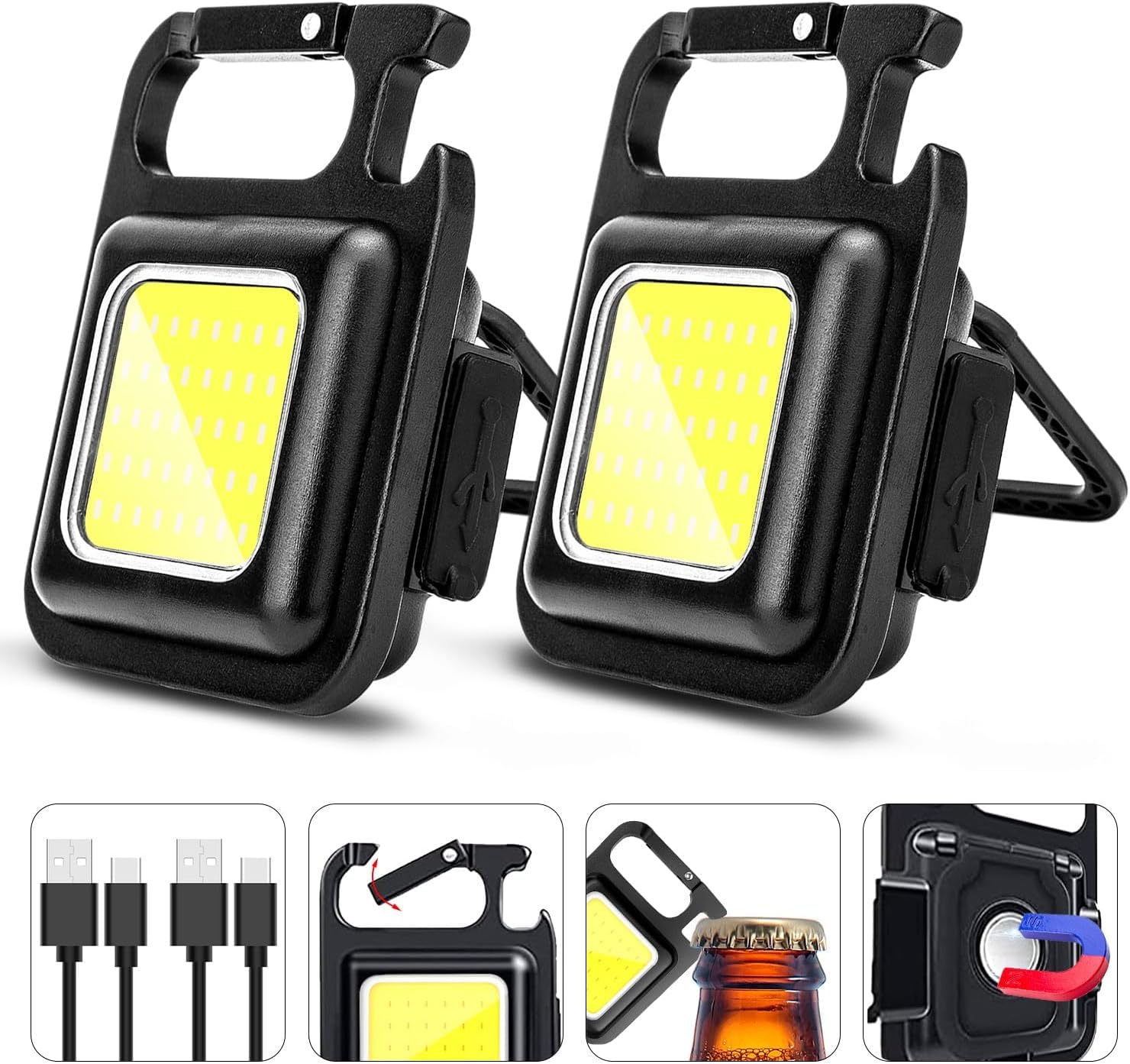 MAKDAK COB Rechargeable Keychain Flashlight 2-Pack