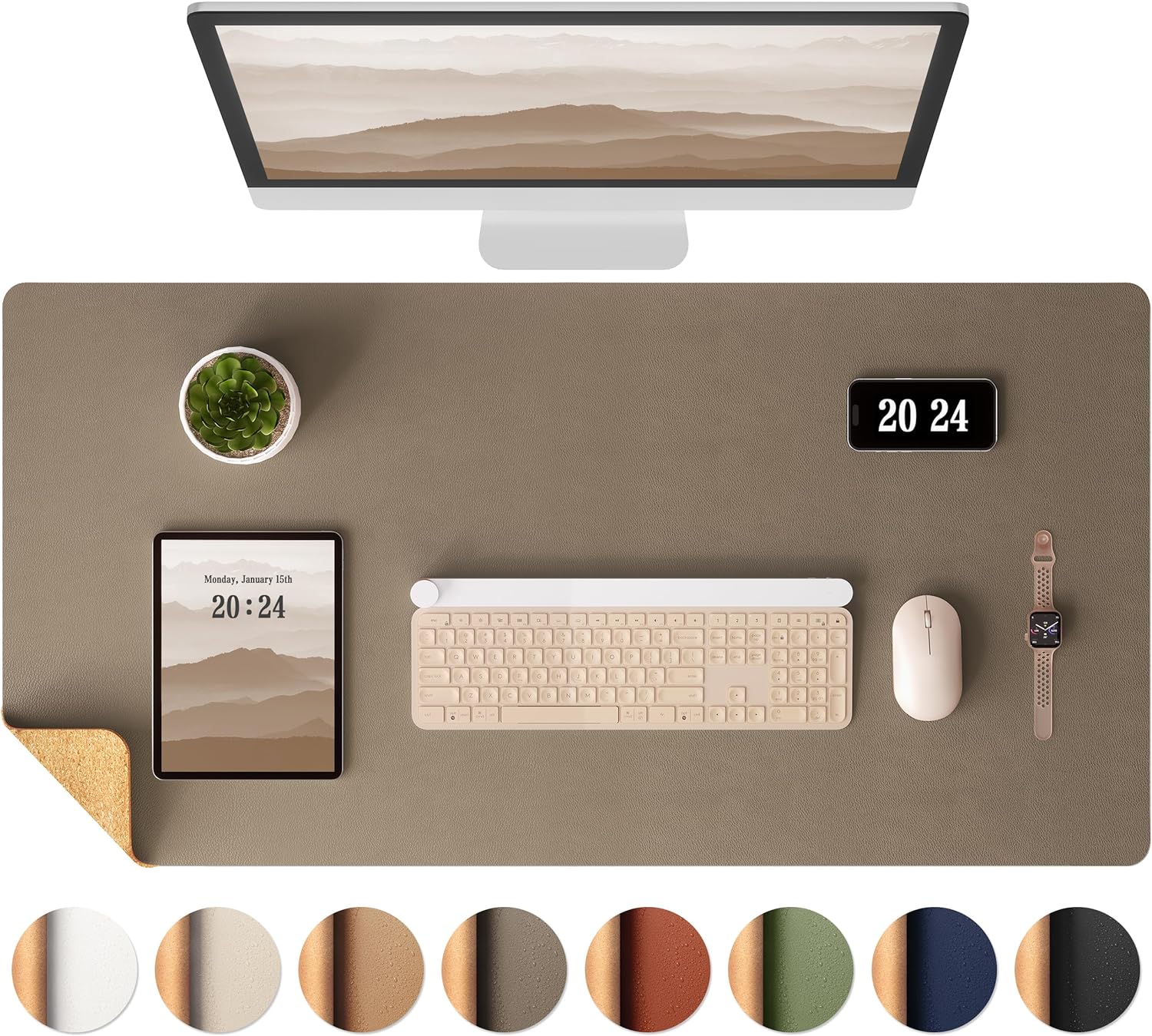 Aothia Dual-Sided Leather and Cork Desk Pad