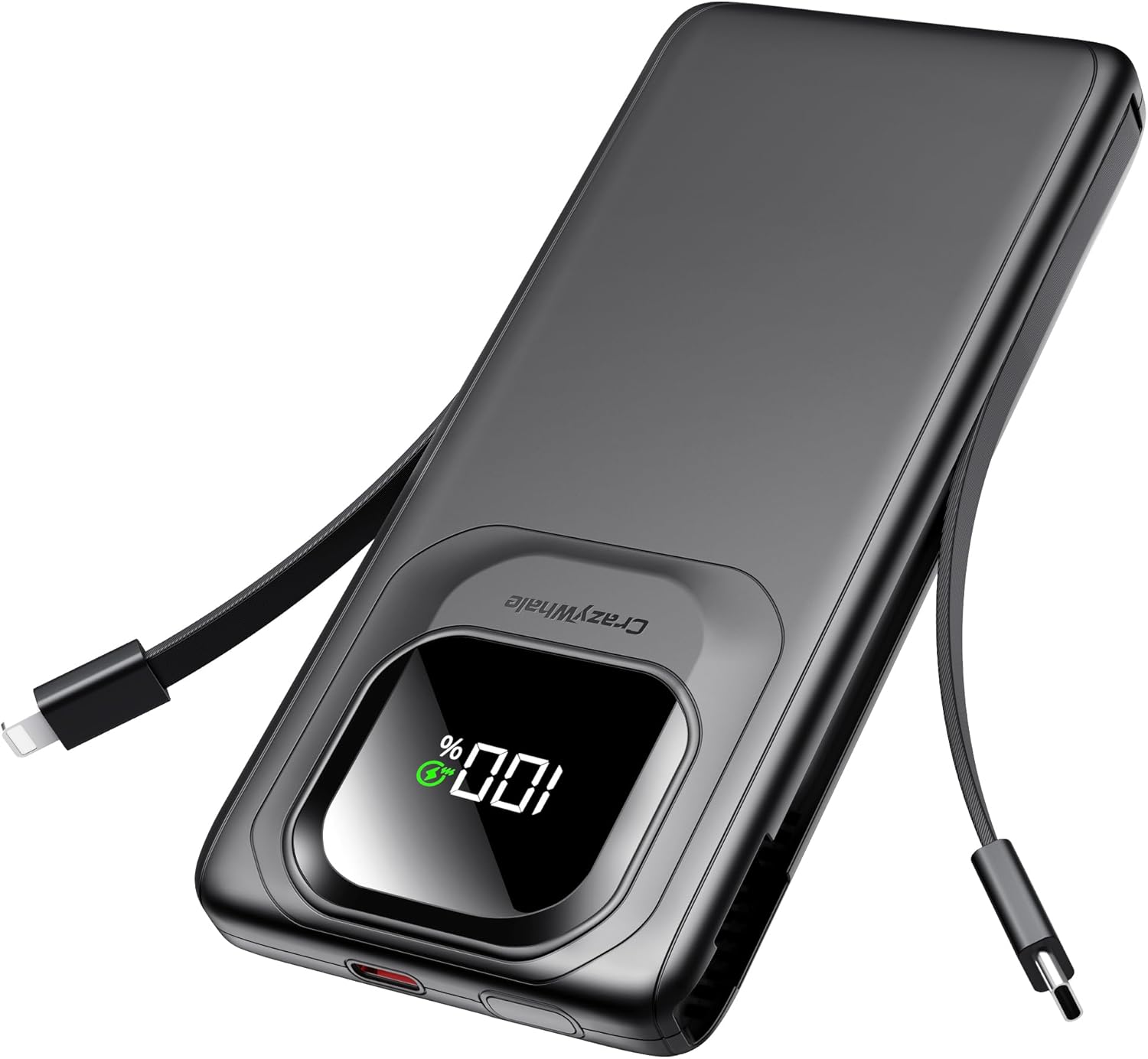 10000mAh Power Bank with Built-in Type-C Cable